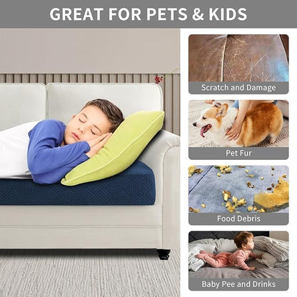 Easy-Going Waterproof Couch Cushion Covers for Couches and Sofas, Stretch Jacquard Sofa Seat Cover Replacement for Dogs, Pets & Kids, Durable Furniture Protector for Sofa Cushions, Navy Blue