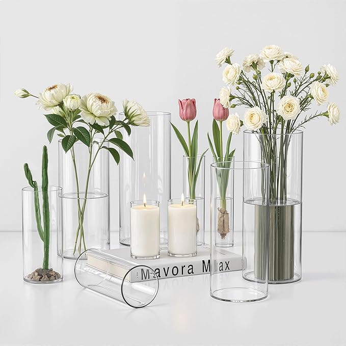 30 Pack Glass Cylinder Vase for Centerpieces, Clear Flower Glass Vases for Wedding Decorations, Hurricane Floating Candle, Holder for Table Centerpiece Wedding Home Décor