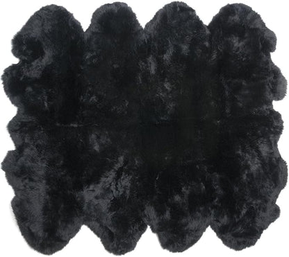 HUAHOO Premium Genuine Sheepskin Rug Real Australia Sheepskin Natural Luxury Fluffy Lambskin Fur Area Rug Seat Covers for Kids Bedroom Sofa Chair Cover Pets Dogs Mat Eight Pelt /6.2' x 7' Black