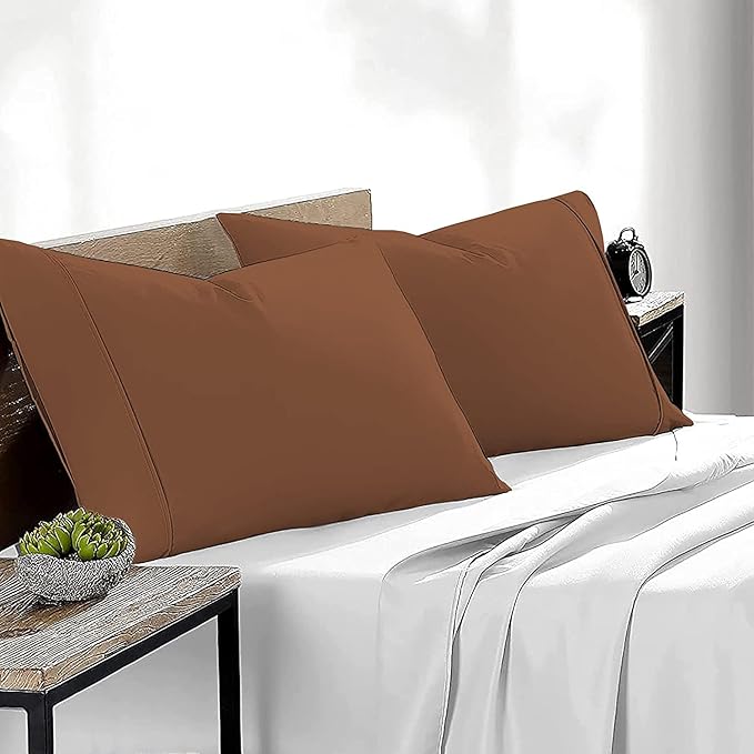 Upgrade Your Bedding Experience with The Made of 100% Cotton Pillow Cases 2 Pack King Pillowcases 20" x 40" Size fits King Pillows. Envelope Closure Chocolate