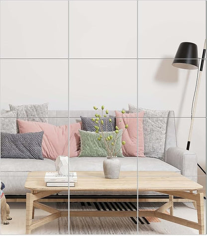Ruomeng Gym Mirror Tiles - 14" x 12" x 12Pcs Wall Mounted Mirror Glass Frameless Full Length Mirror Tiles for Home Gym, Bedroom, Door & Bathroom