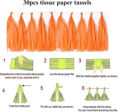 30pcs Paper Tassels Garland Banner Tissue Paper Tassel DIY Party Tassel Garland Decor Hanging Paper Decorations Baby Shower Nursery Wedding Festival Decoration(30, Lt-Orange)