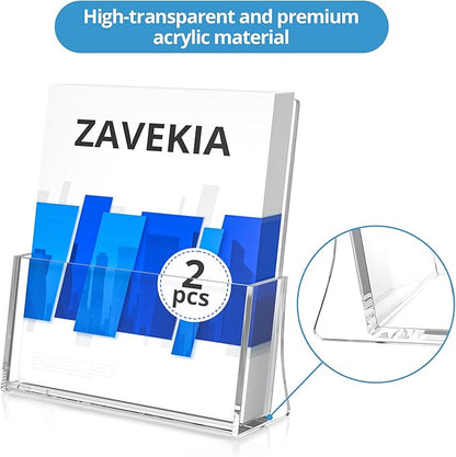 zavekia 2 Pack Acrylic Brochure Holder, 8.5 x 11 inches Clear Acrylic Literature Holder Plastic Flyer Display Stand