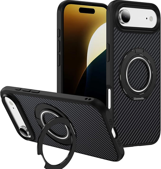 Mag-Stand Carbon Fiber Case for iPhone 17 Air, 360° Rotate Magnetic Stand, Compatible with MagSafe, 15FT Military Protection, Slim Shockproof Magnetic Kickstand Mag Phone Case for Men Women