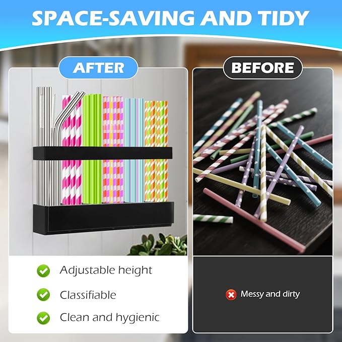Cabinet Straw Holder,Acrylic Straw Organizer,Straws Dispense for Kitchen Counter and Cabinet Door (black)