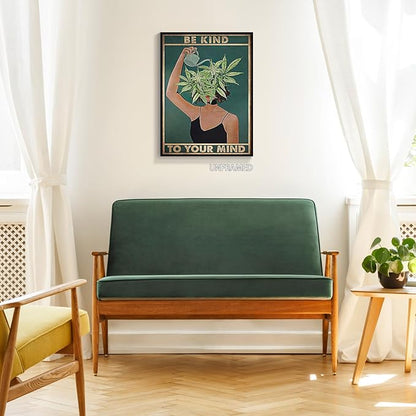 YuzhongART Vintage Be Kind To Your Mind Poster Mental Health Quote Canvas Wall Art Cool Hippie Boho Print Painting Encouragement Gifts for Women Bedroom 12x16in Unframed