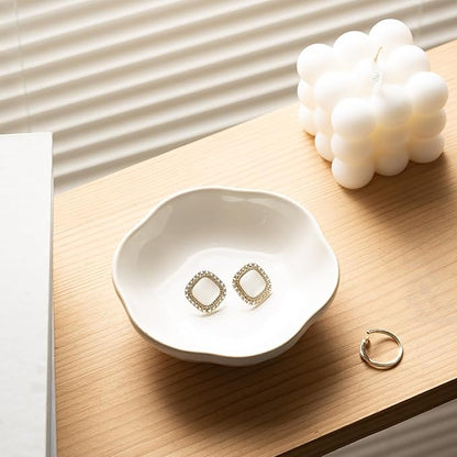 Ceramic Ring Dish Flower Jewelry Holder Dish Cute Jewelry Dish Tray Trinket Dish Small Decorative Tray Key Bowl Room Decor Aesthetic for Mom Best Friend Sister (white)