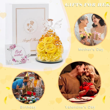 Beferr Valentines Day Rose Gifts for Her Women Mom Gifts for Birthday, Fresh Flowers for Delivery Prime Forever Preserved Rose in Glass Angel Figurine, for Grandma Wife Kids Daughter