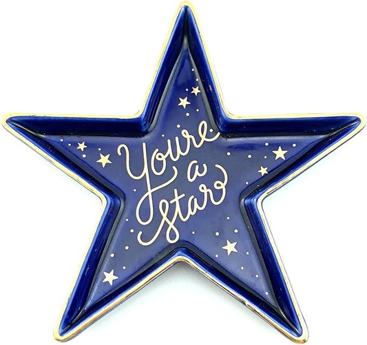 Stephanie Imports Star-Shaped You're a Star Ceramic Trinket Plate and Decorative Jewelry Dish