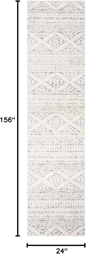 SAFAVIEH Tulum Collection Runner Rug - 2' x 13', Ivory & Grey, Moroccan Boho Tribal Design, Non-Shedding & Easy to Clean, Ideal for Living Room, Hallway, Foyer, Bedroom (TUL272A)