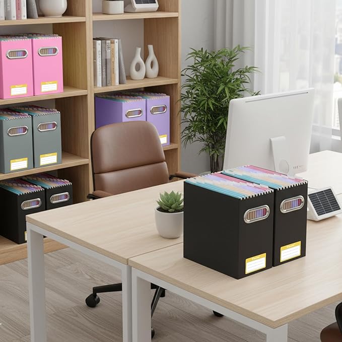 BALEINE File Organizer Box, Cardboard File Folder Organizer with Handle for Letter Size, Portable Collapsible Hanging Filing Box for Home Office Document Storage (4 Pack, Yellow)