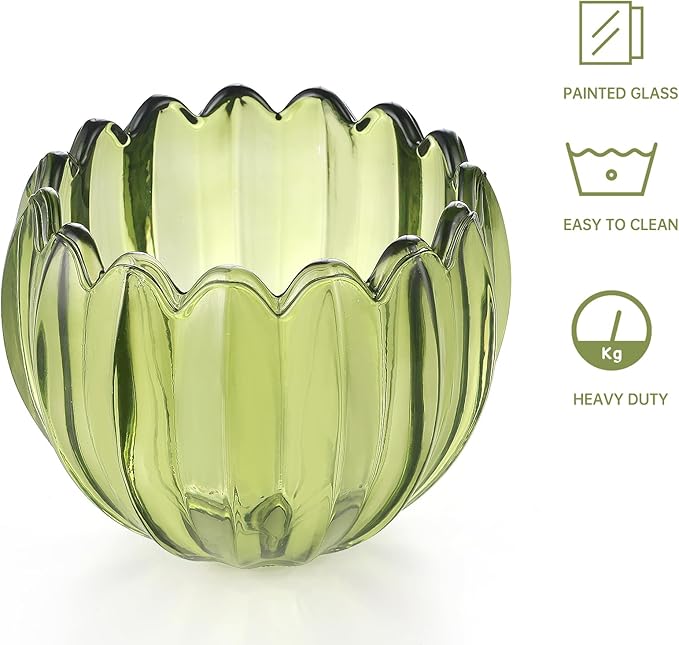 Tulip Lamp Shades Replacement, 5" Dia. * 4.25" H，0.394” Top Hole Green Glass Sconce Shade Heavy and Thick for Table Lamp, 2 Pack