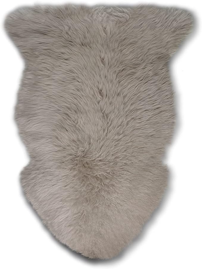 WaySoft New Zealand Sheepskin Area Rug – Genuine Fluffy Wool, Multiple Sizes, Bedroom or Living Room Decor(2ft x 3ft,Grey Beige)