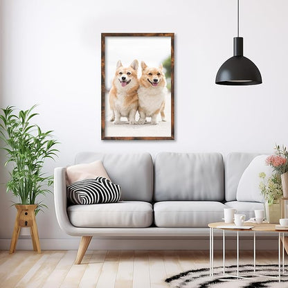 Muzilife 24×36" Large Poster Frame 1 Pack, Engineered Wood Movie Poster Picture Frames with HD Plexiglass Cover and Hanging Hardware for Horizontal or Vertical, Honey Brown