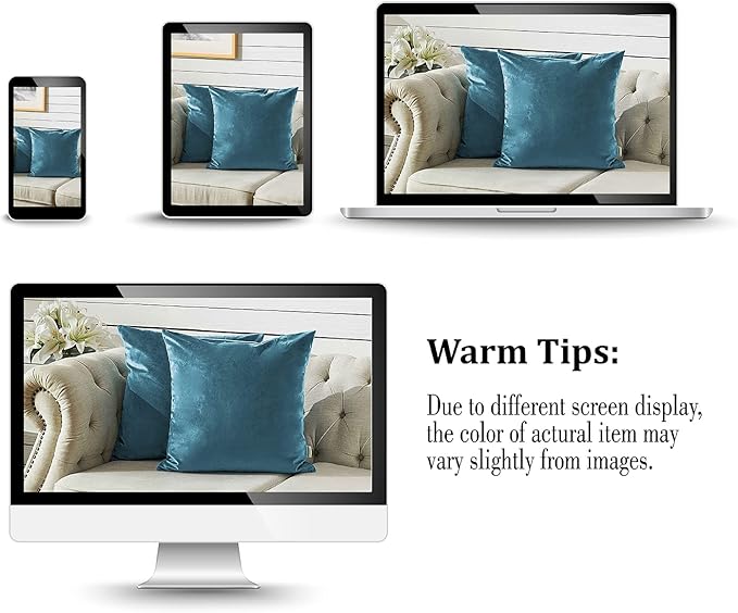 FY FIBER HOUSE Pack of 2 Velvet Throw Pillow Covers Decorative Square Pillowcase Soft Solid Cushion Case for Sofa/Couch Use, 16 x 16 Inch, Light Blue