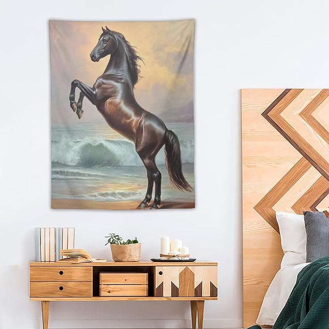 JYOUQOC Horse Animal Stands On The Beach Tapestry Wall Hanging Large Wall Art Decor Flag Backdrop for Bedroom Living Room Dorm 30"×40"