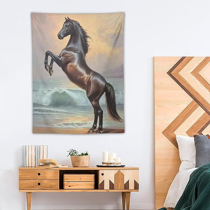 JYOUQOC Horse Animal Stands On The Beach Tapestry Wall Hanging Large Wall Art Decor Flag Backdrop for Bedroom Living Room Dorm 30"×40"