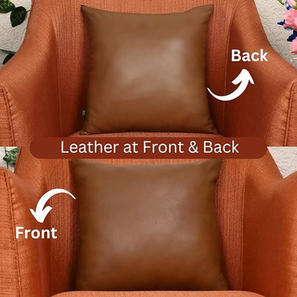 LL LEATHER LOVERS Genuine Lambskin Leather Pillow Cover, 14x14 Inch Case for Lumbar Throw Couch Pillows, Thick & Soft Cushion Covers for Sofa Bed Home Décor (Textured Tan Pack of 2)