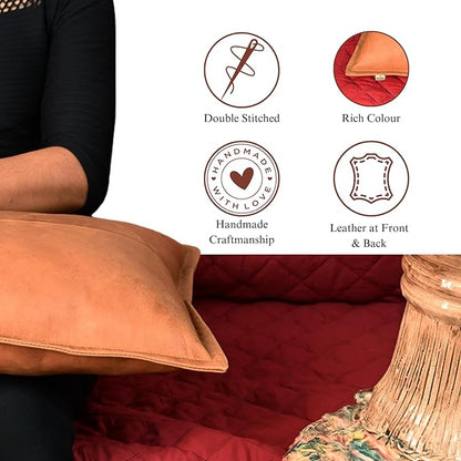 100% Lambskin Leather Pillow Cover - Sofa Cushion Case - Decorative Throw Covers for Living Room & Bedroom, 22X30 Inch - Gold Antique Box Pack of 2