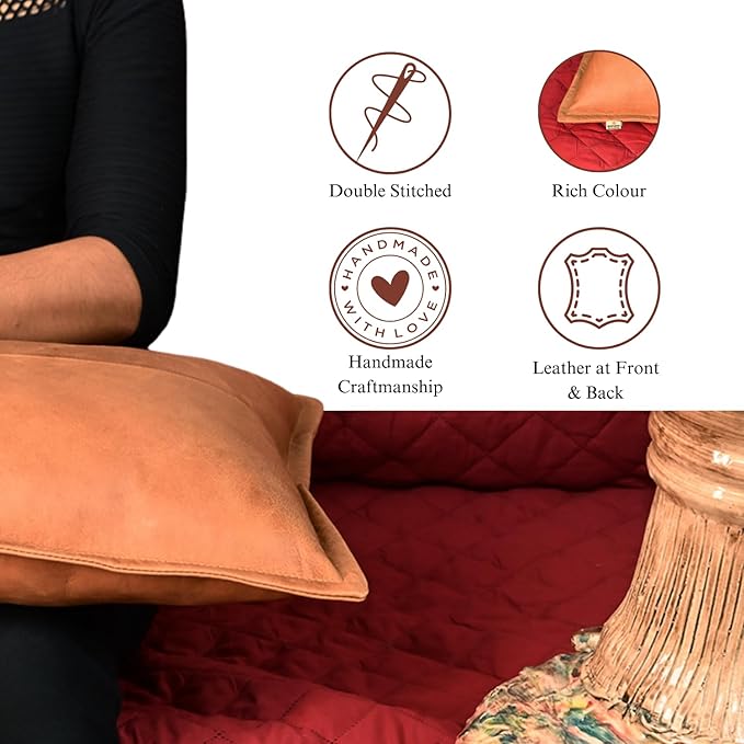 100% Lambskin Leather Pillow Cover - Sofa Cushion Case - Decorative Throw Covers for Living Room & Bedroom, 20X28 Inch - Gold Antique Box Pack of 2