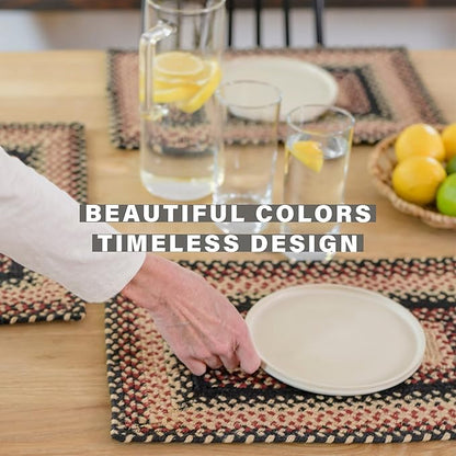 Homespice Primitive Star Gloucester Jute Woven Placemats, Warm Primitive Decor, Set of 4, Black and Red 13x19 Rectangle Table Mats - Vibrant Colors, Durable, Easy to Clean and Protects Furniture