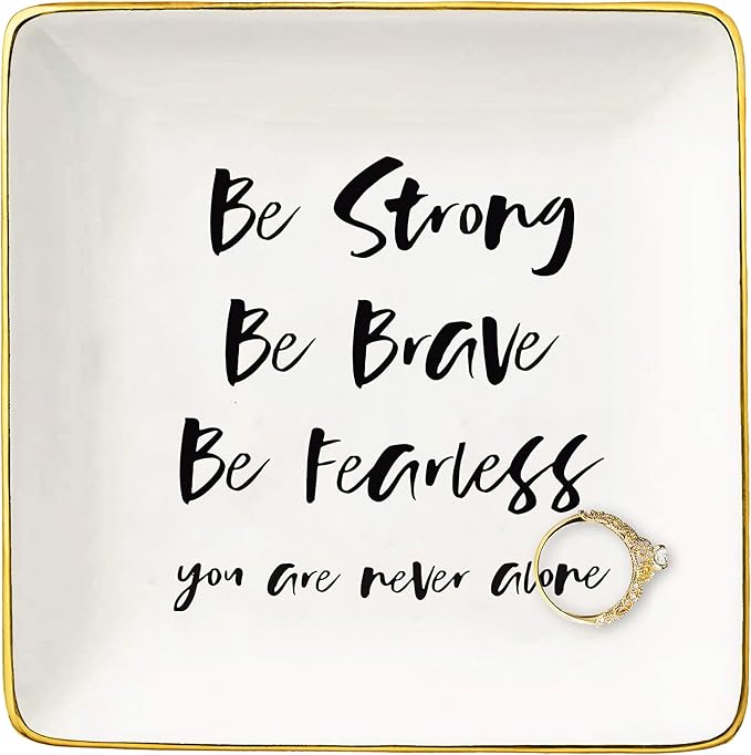 Topthink Be Strong,Be Brave,Be Fearless – Ceramic Jewelry Holder Ring Dish Trinket Tray – Inspirational Birthday Christmas Graduation Gifts for Daughter,Sister,Niece,Best Friends,Bestie,BFF,Co-worker