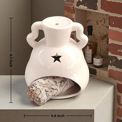 Handmade Ceramic Palo Santo Holder Burner & Sage Holder - Mini Tabletop Chiminea Burner Tray with Ash Catcher, Decorative Incense Holder for Spiritual Meditation & Yoga