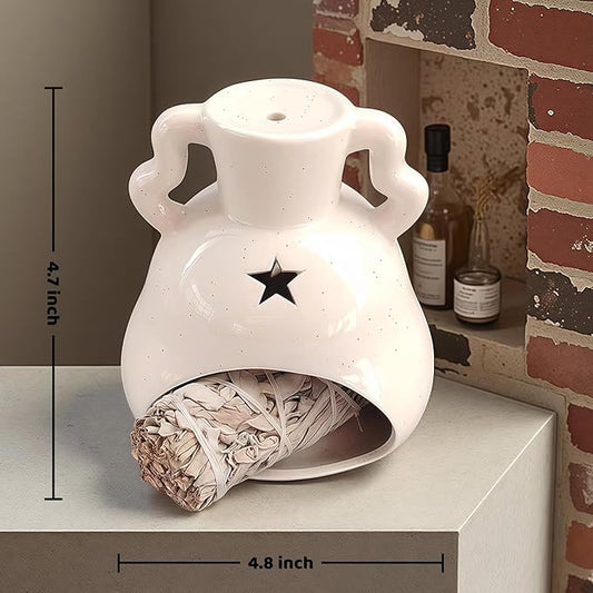 Handmade Ceramic Palo Santo Holder Burner & Sage Holder - Mini Tabletop Chiminea Burner Tray with Ash Catcher, Decorative Incense Holder for Spiritual Meditation & Yoga