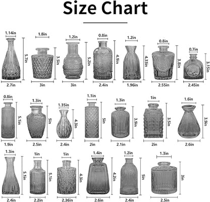 20 Pcs Black Glass Bud Vases- Set Gray Small Vases for Flowers, Vintage Style Cute Glass in Bulk for Centerpieces Rustic Decorative Flower Wedding Table Home Decor