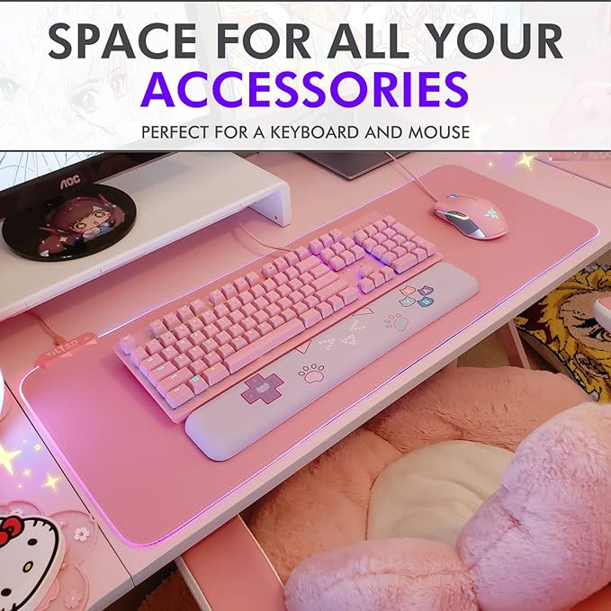 Tilted Nation Pink Mouse Pad | RGB Gaming Mouse Pad Pink (Create Your Dream Setup) Large LED Mousepad Mats for Desk with 8 Light Modes, Smooth Gliding, and Easy to Clean - Girl Gaming Accessories