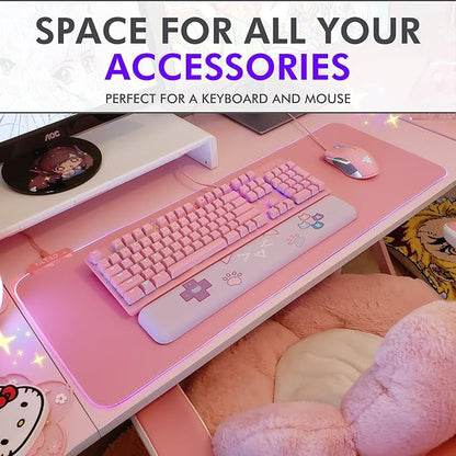 Tilted Nation Pink Mouse Pad | RGB Gaming Mouse Pad Pink (Create Your Dream Setup) Large LED Mousepad Mats for Desk with 8 Light Modes, Smooth Gliding, and Easy to Clean - Girl Gaming Accessories