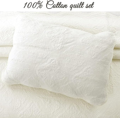 Cozy Line Home Fashions 100% Cotton Medallion Off White Matelasse Embossed Bedding Quilt Set, Reversible Lightweight Bedspread, Coverlet for All Season (Ivory, Oversized King - 3 Piece)