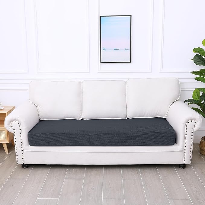 Smiry Waterproof Couch Cushion Covers, Stretch Jacquard Sectional Couch Covers, L Shape Chaise Lounge Sofa Slipcover, Washable Elastic Furniture Protector for Pets, Kid (Large, Dark Grey)