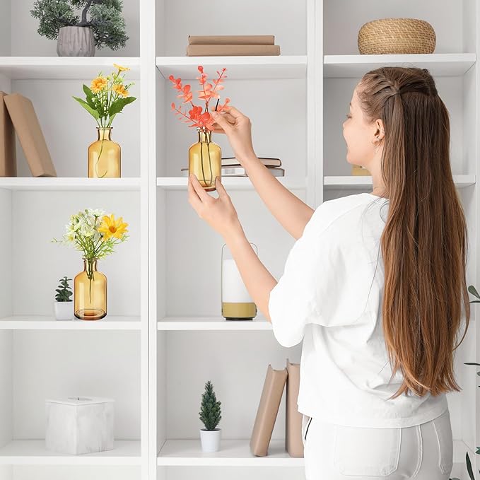 Lallisa 30 Pcs 4 Inches Small Glass Bud Vases Bulk Mini Flower Vases for Centerpieces Decorative Glass Bottles Vintage Rustic Decoration for Wedding Dining Table Home Decor (Amber)