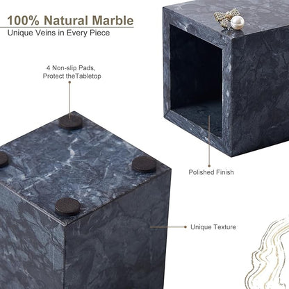 Real Natural Travertine Marble Toothbrush Holder & Pen Holder & Makeup Brush Holder & Utensil Holder, Genuine Stone Rectangular Bathroom Tumbler Cup, Durable Office & Home Countertop Organizer