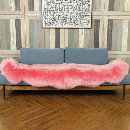 Premium Genuine Fur Sheepskin Rug Real Australia Sheepskin Natural Luxury Fluffy Lambskin Fur Area Rug Seat Covers for Kids Bedroom Sofa Chair Cover (Pink, Double Pelt/2ft x 6ft)