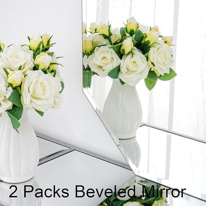 Chende 2PCS Beveled Bathroom Mirror, 20" x 30" Octagon Frameless Wall Mirror with Beveled Edge, Glass Mirror Vertical or Horizontal Hanging