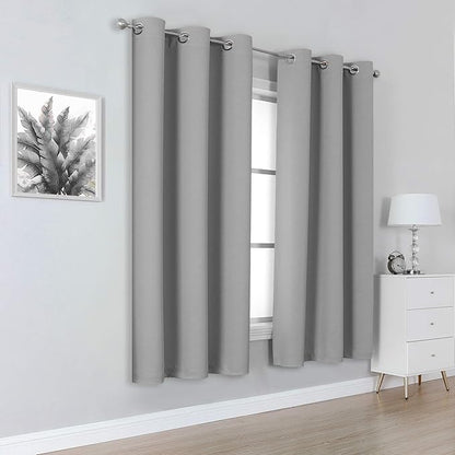 DUALIFE Blackout Curtains for Bedroom -Light Grey 63 Inch Length Grommet Thermal Insulated Window Treatment Room Darkening Window Drapes for Boys Kids Room 2 Panels Set, W42 x L63
