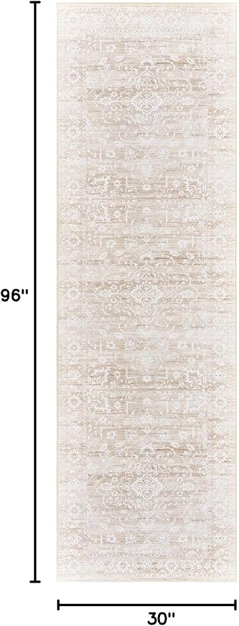 Washable Runner Rug, 2.5'x8' Runners Vintage Kitchen Non-Slip Foldable Hallway Runner Rug for Entryway, Laundry, Bedroom, Beige