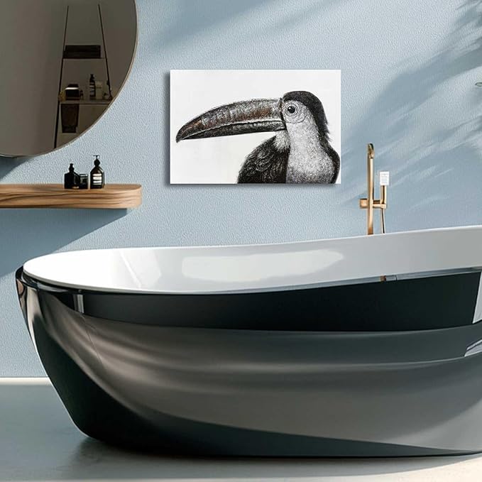 Bird Painting Black and White Wall Art Animal Wall Prints Small Canvas Framed Artwork for Office Bedroom Kitchen 12x16 Inch