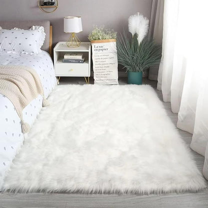 Fluffy Faux Fur Rug White Sheepskin Area Rug,4x6 Ft Ultra Soft Shaggy Plush Rug for Bedroom Bedside Living Room Nursery Kids Room