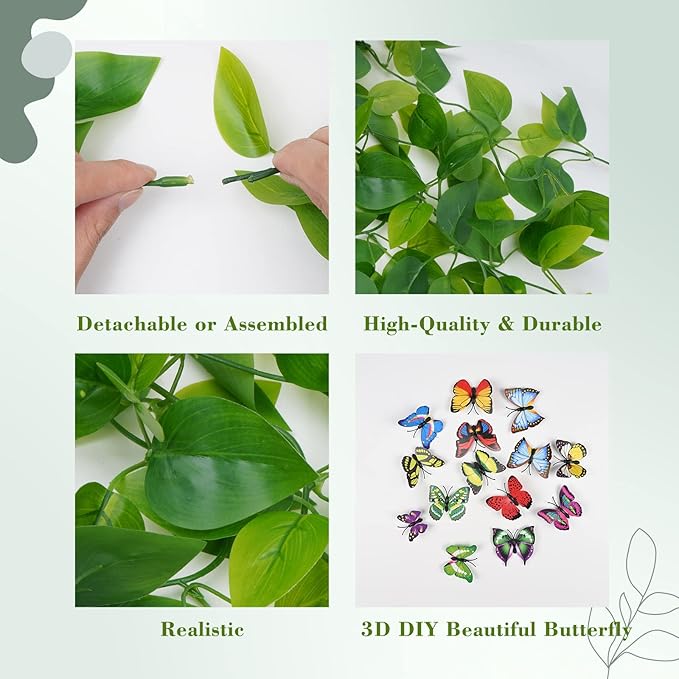 BLEUM CADE Fake Hanging Plants, 2pcs Artificial Hanging Plant, Faux Pothos Vines Greenery for Wall Home Living Room Office Indoor Outdoor Decor (No Baskets)