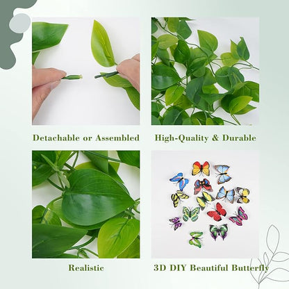 BLEUM CADE Fake Hanging Plants, 2pcs Artificial Hanging Plant, Faux Pothos Vines Greenery for Wall Home Living Room Office Indoor Outdoor Decor (No Baskets)
