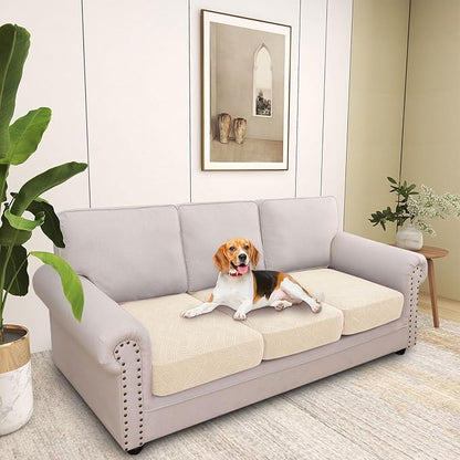 hyha Individual Couch Cushion Covers, Stretch Magic Sofa Seat Cushion Covers Washable, Dog Couch Sofa Slipcover for Pets, Kid with Elastic Bottom(3PC, Beige)
