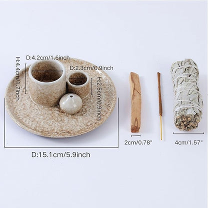 5 in 1 Incense Holder Burner, 5.9" Ceramic Holder for Burning Palo Santo Sage Candle and Incense Sticks Cones, Ash Catcher Tray for Meditation Room Home Décor (Bronze)
