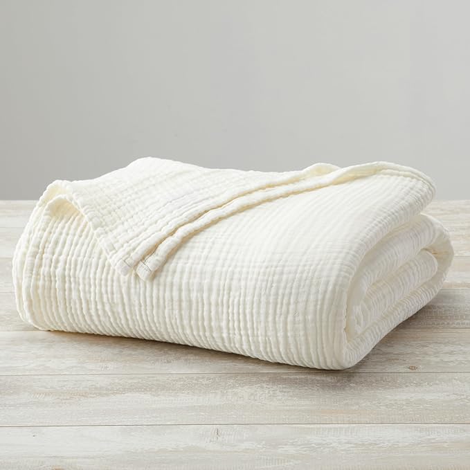 100% Cotton Muslin King Size Blanket | Soft, Breathable, and Lightweight Bed Blanket for All-Season | Perfect for Layering | Maria Collection (King, Off-White)