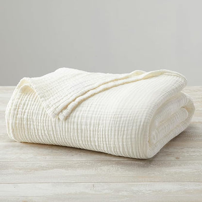100% Cotton Muslin King Size Blanket | Soft, Breathable, and Lightweight Bed Blanket for All-Season | Perfect for Layering | Maria Collection (King, Off-White)