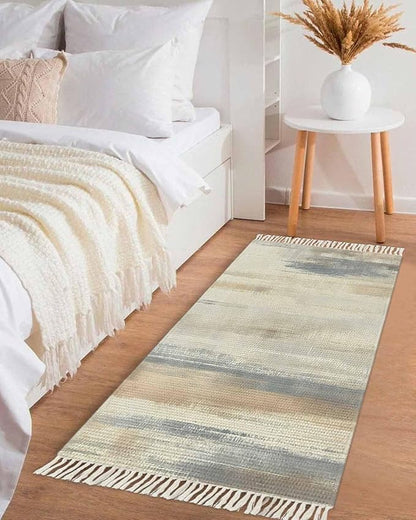 Beige Gray Brown Hallway Runner Rug 2X6 Ft Kitchen Carpet, Washable Woven Abstract Ombre Art Throw Carpet with Tassel, Non-Shedding Vintage Minimalist Gradient Aesthetic Bedroom Laundry Rugs
