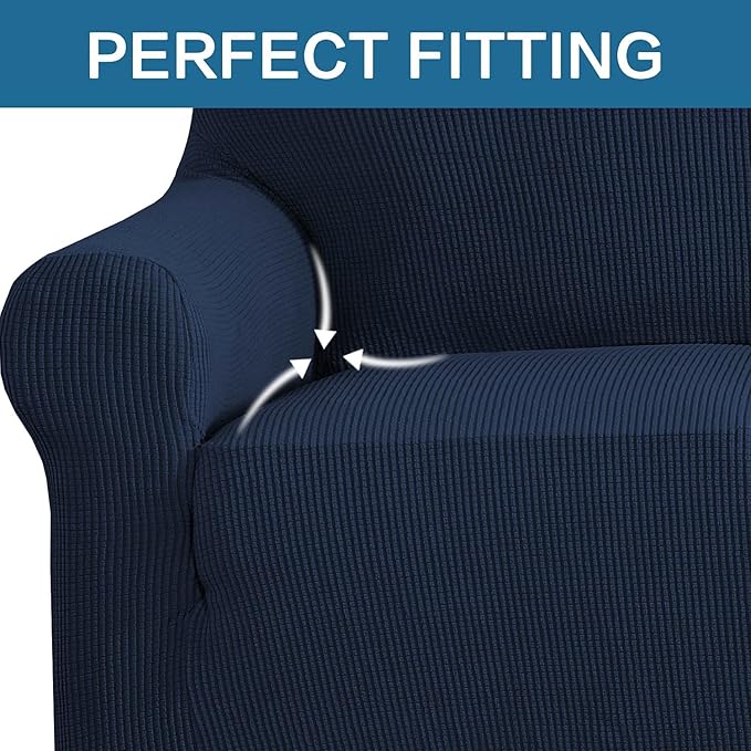 H.VERSAILTEX Stretch Oversized Sofa Cover 1 Piece Sofa Slipcovers for Living Room Feature Thick Checked Jacquard Fabric with Elastic Bottom, Sofa X-Large - Navy
