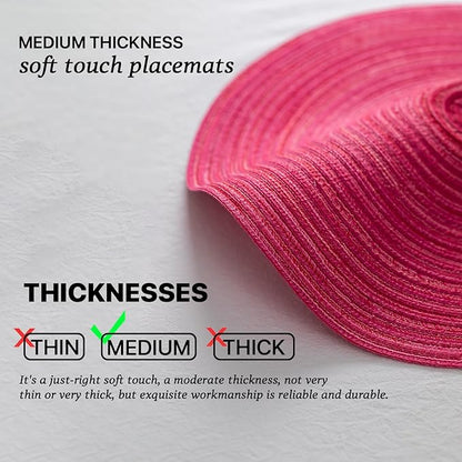 Round Placemats Set of 12 Woven Placemats Washable Braided Table Mats for Dining Table Heat Resistant Non-Slip Circle Place Mats(Pink)